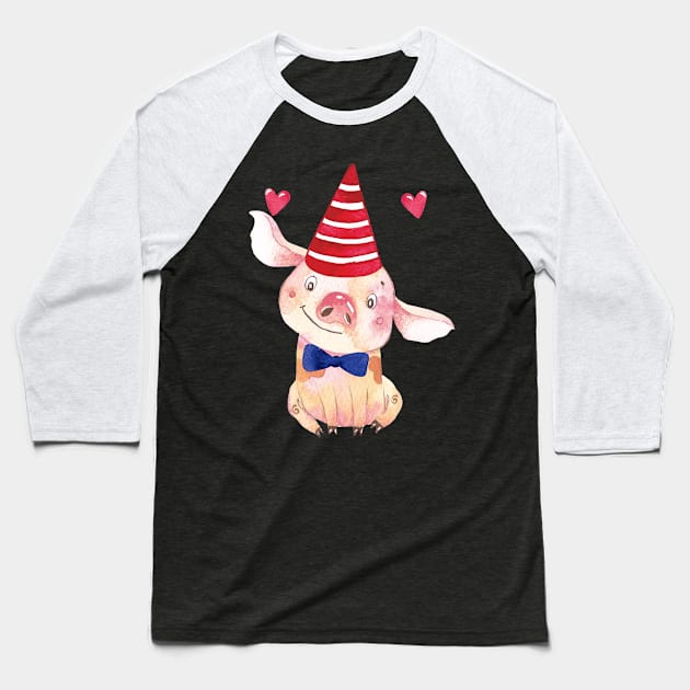 Cute Piglet with a tie bow and a hat Baseball T-Shirt by susannefloe